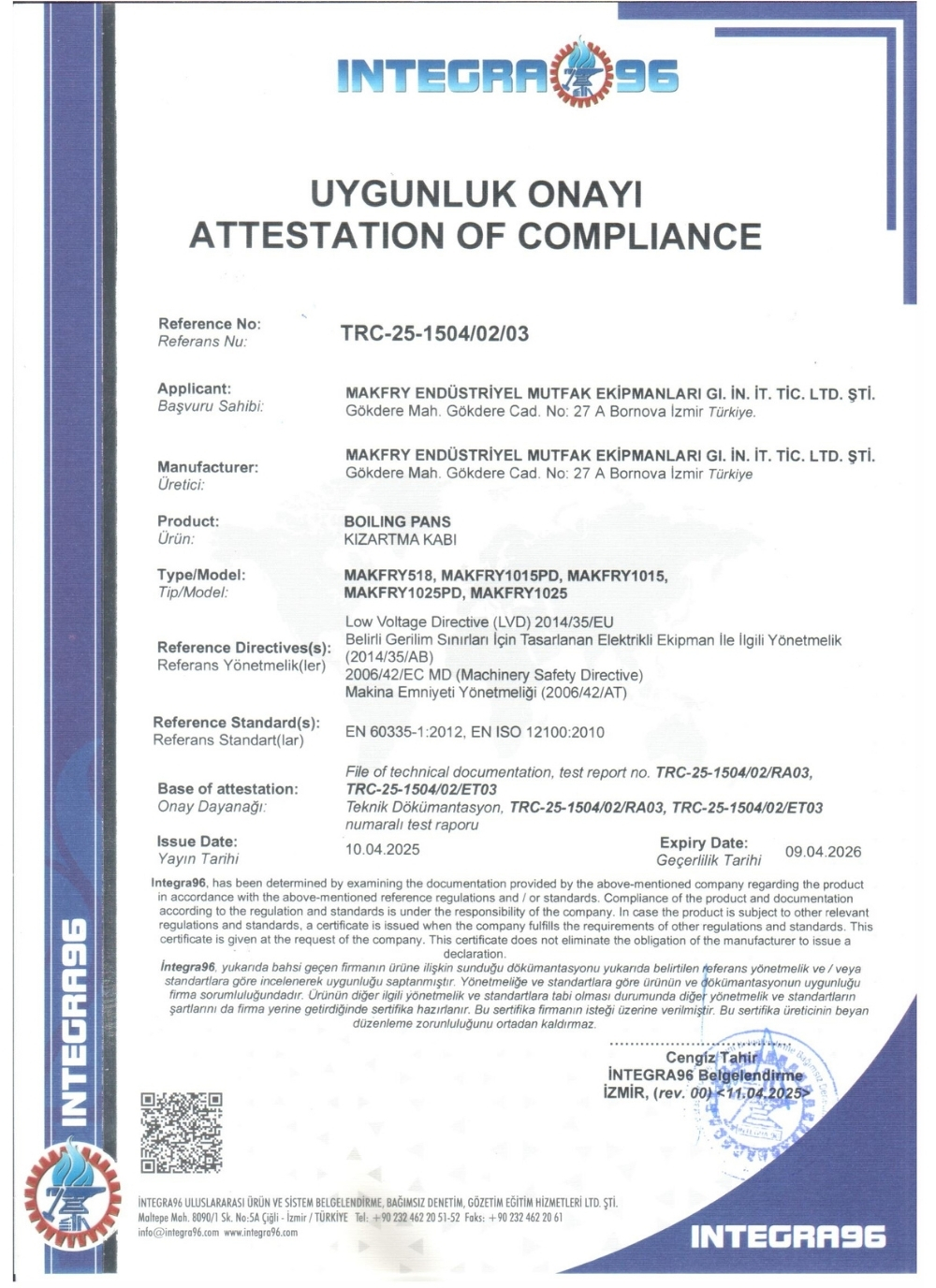 Makfry CE Sertifikası