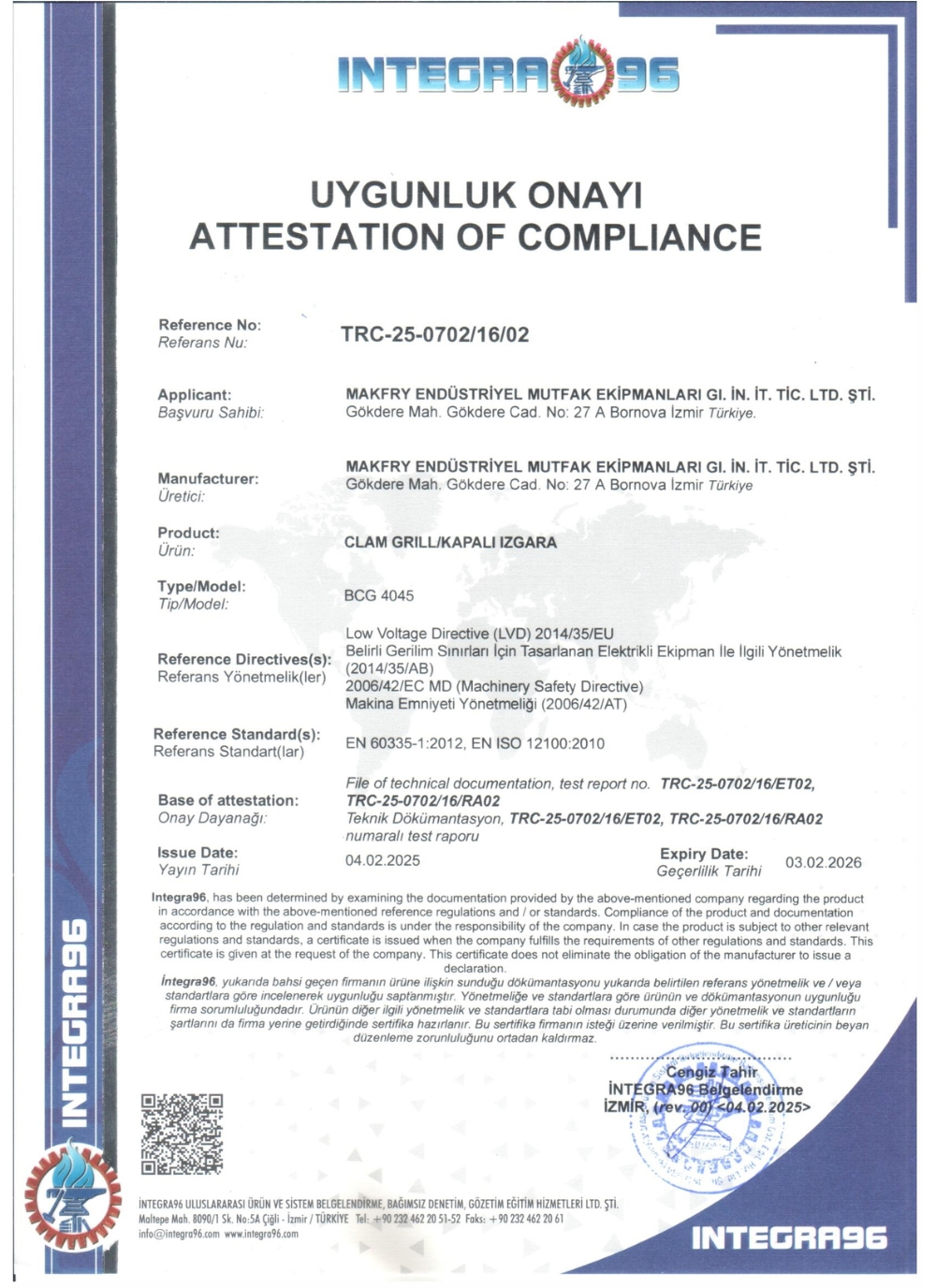 Clam Grill BCG4045 CE Belgesi