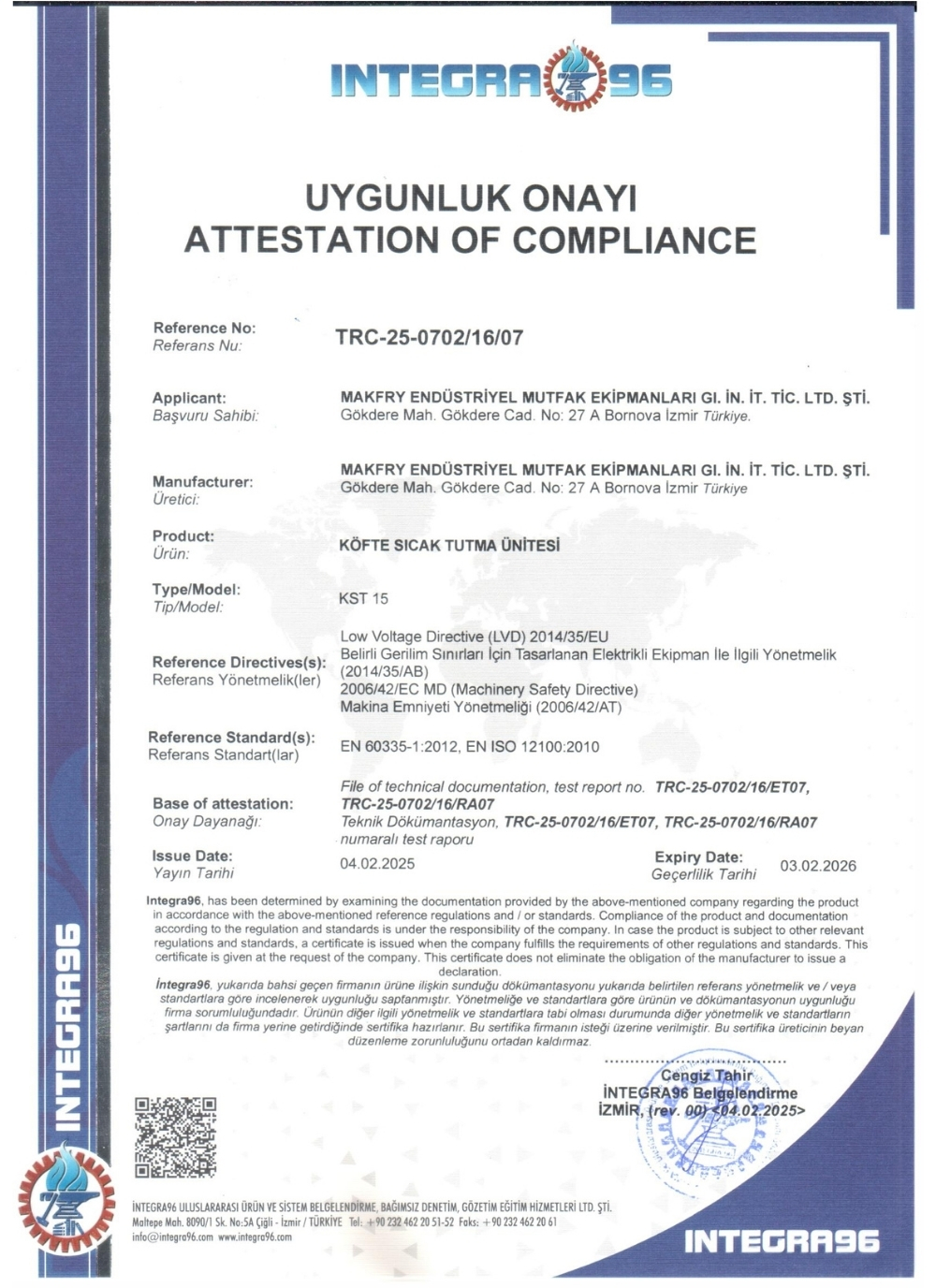 KST-15 Köfte Sıcak Tutma CE Belgesi